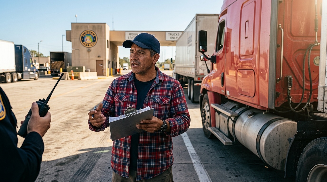 Chofer hispano en inspección del Florida Highway Patrol